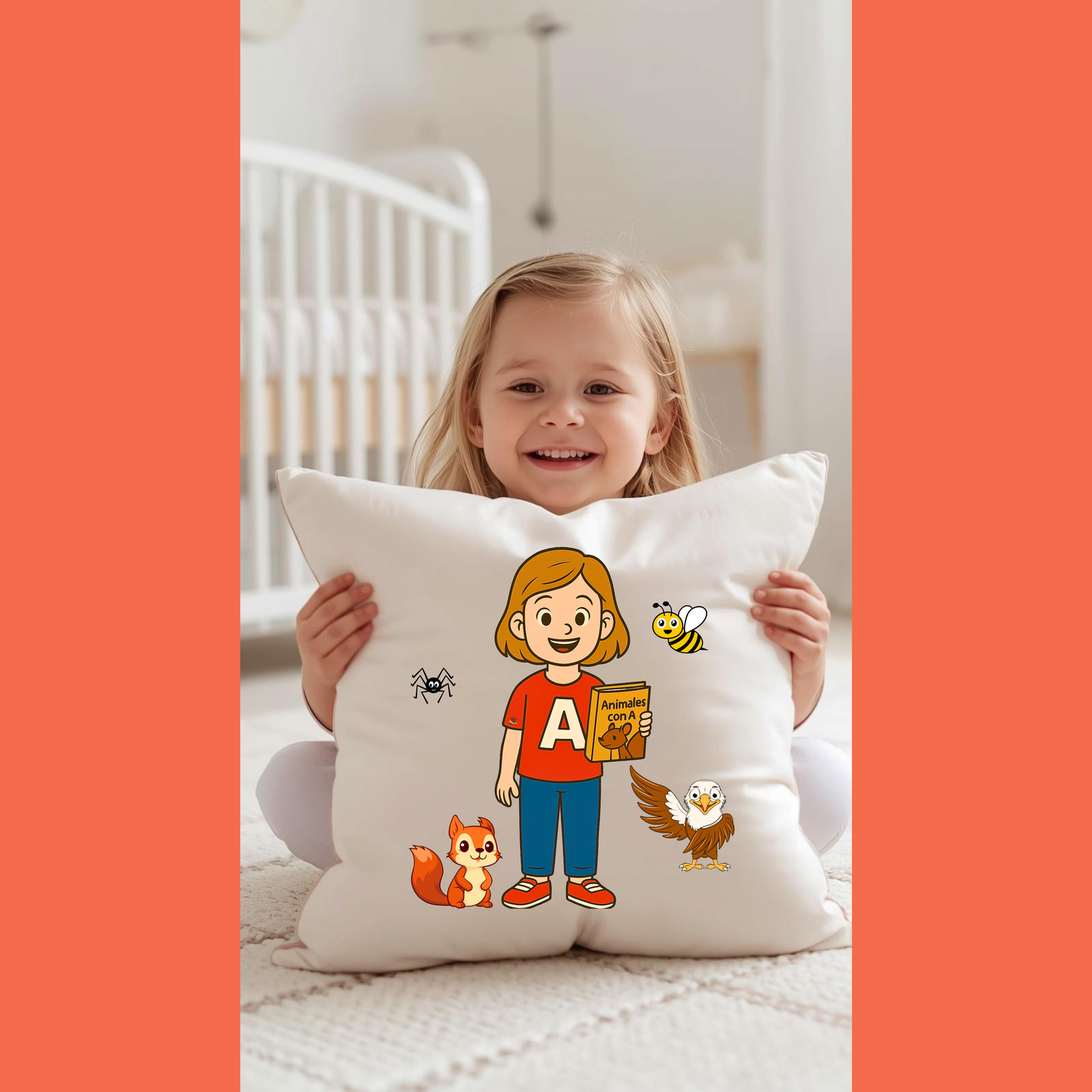 Funda de Cojín educativo Aprende el sonido A - Regalo especial de Ana