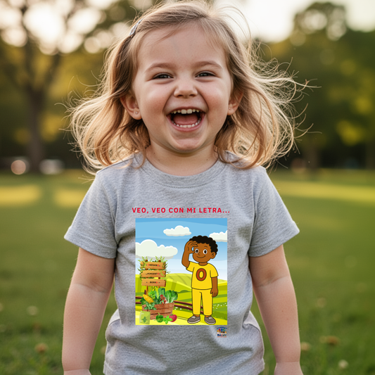 Camiseta infantil educativa Veo, veo con mi letra O