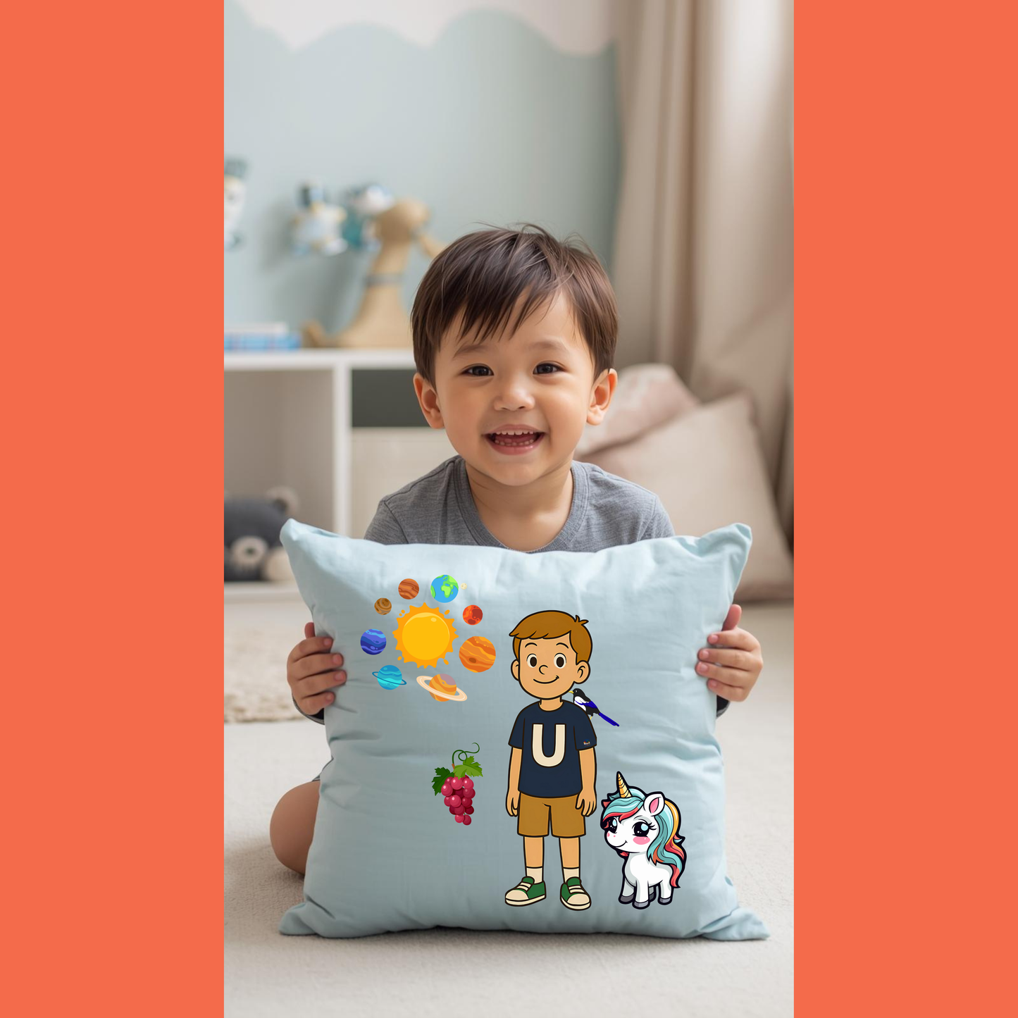 Funda de Cojín educativo Aprende el sonido U - Regalo especial de Ulises