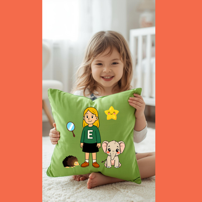 Funda de Cojín educativo Aprende el sonido E - Regalo especial de Elena