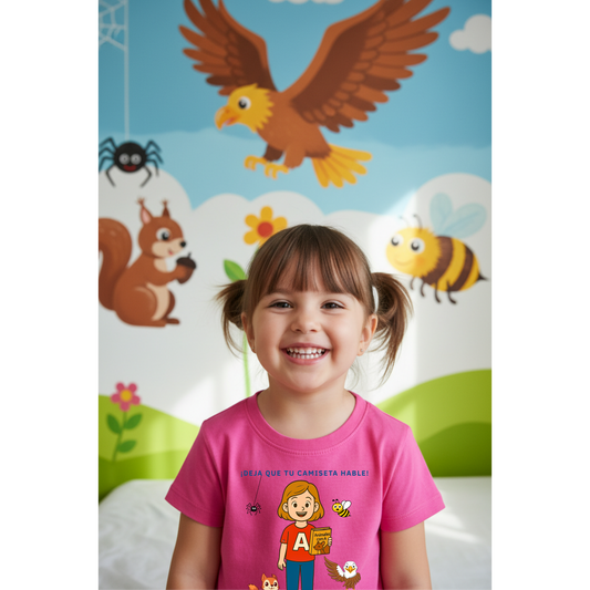 Camiseta infantil educativa – Aprende palabras con la letra A