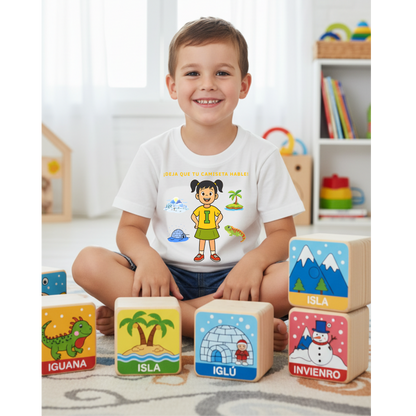 Camiseta infantil educativa Aprende palabras con la letra I
