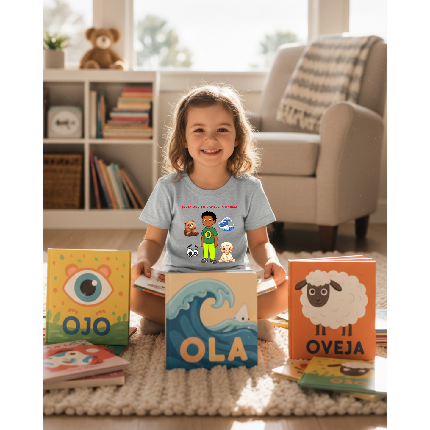 Camiseta infantil educativa Aprende palabras con la letra O