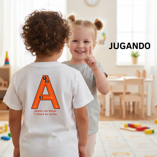 Camiseta infantil educativa Primeros trazos A