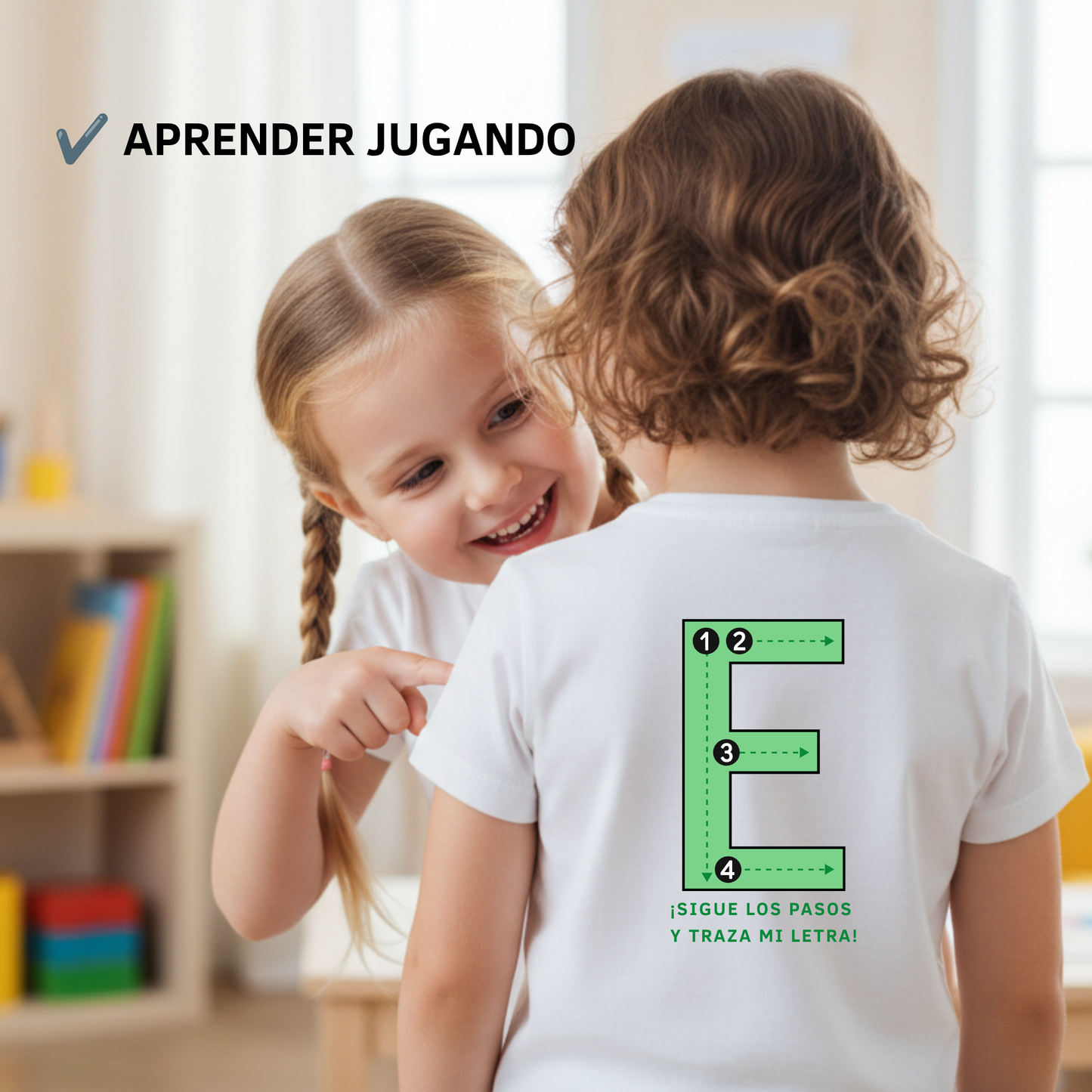 Camiseta infantil educativa Primeros trazos E