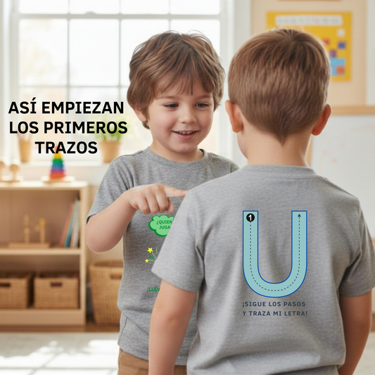 Camiseta infantil educativa Primeros trazos U