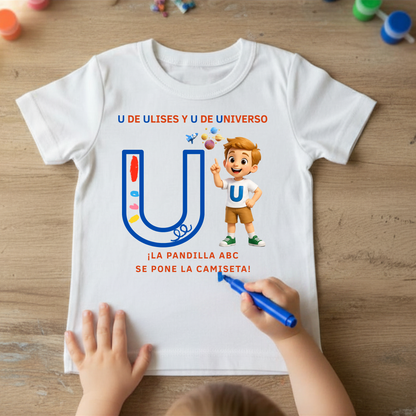 Camiseta infantil educativa U de Ulises – Explora la letra U y el universo