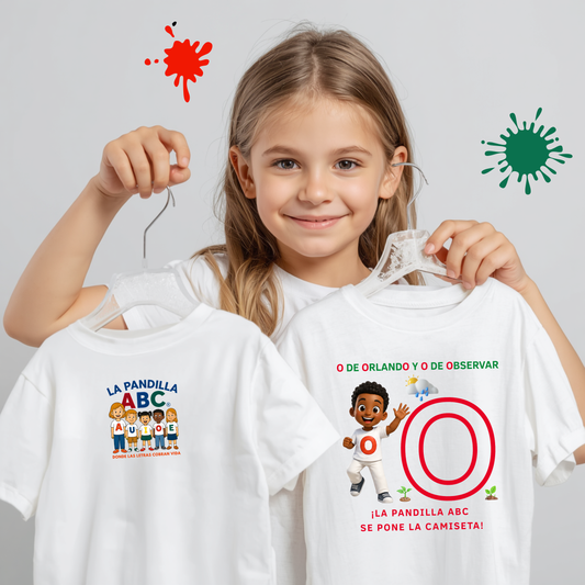 Camiseta infantil educativa O de Orlando – Aprende la letra O observando