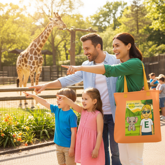 Familia en el zoo con bolsa E