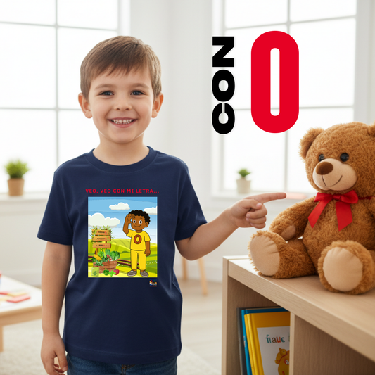 Camiseta infantil educativa Veo, veo con mi letra O