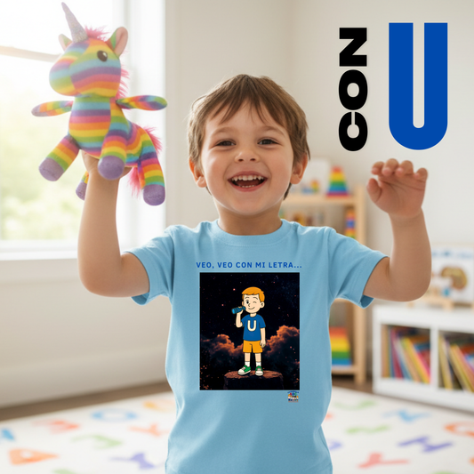 Camiseta infantil educativa Veo, veo con mi letra U