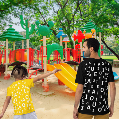Camiseta Hombre La Pandilla ABC – A Juego con Peques | Diseño Educativo Verano | versión color negro