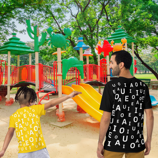 Camiseta Hombre La Pandilla ABC – A Juego con Peques | Diseño Educativo Verano | versión color negro