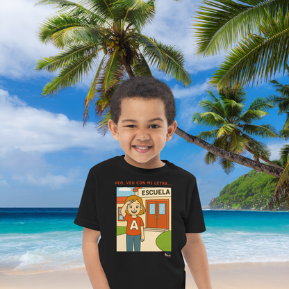 Educational children's T-shirt - I spy with my letter A 