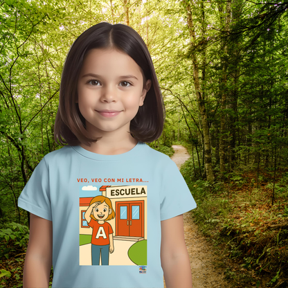 Educational children's T-shirt - I spy with my letter A 