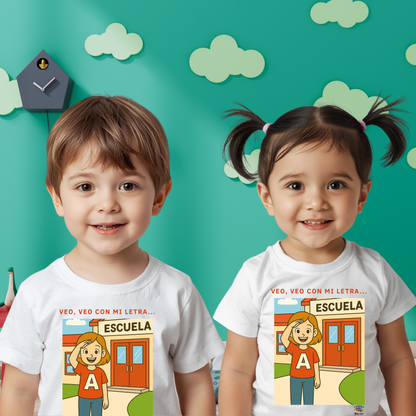 Educational children's T-shirt - I spy with my letter A 