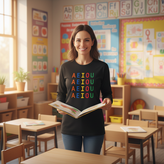 Maestra con camiseta manga larga AEIOU