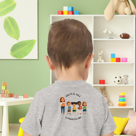 Camiseta educativa infantil Las vocales vuelven al cole